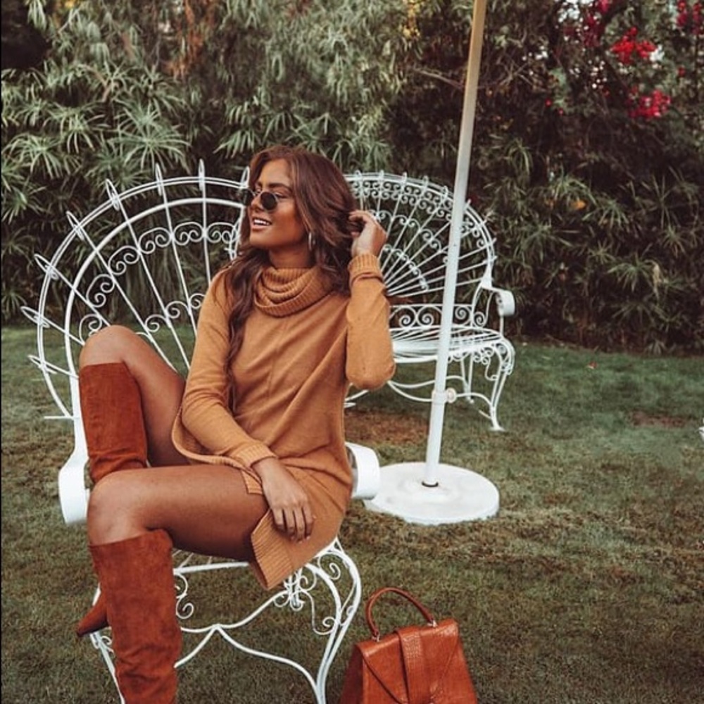 Lulu’s Autumn Daze Camel Sweater Dress